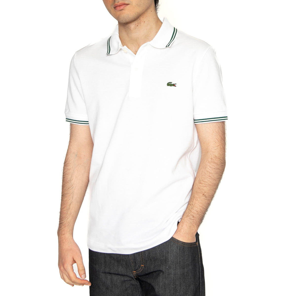Maglietta M/C 001 Polo Shirt White - Polo Uomo Bianca con Logo a Contrasto PH9875-001 . LACOSTE 