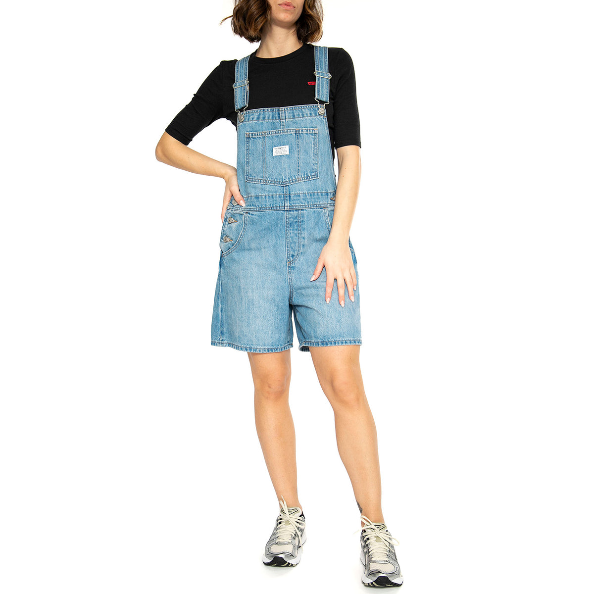 Vintage Shortall Light Indigo Worn In - Salopette Bermuda Denim Jeans Donna Blu 52333-0040 . LEVIS 
