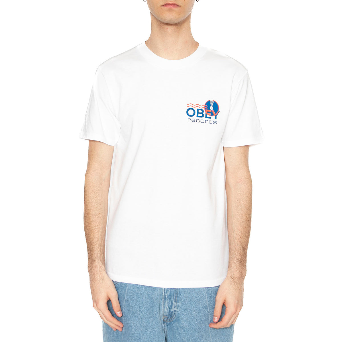 Obey Record Sound Waves Tee White - Maglietta Girocollo Uomo Bianca 165264050-WHT . OBEY 