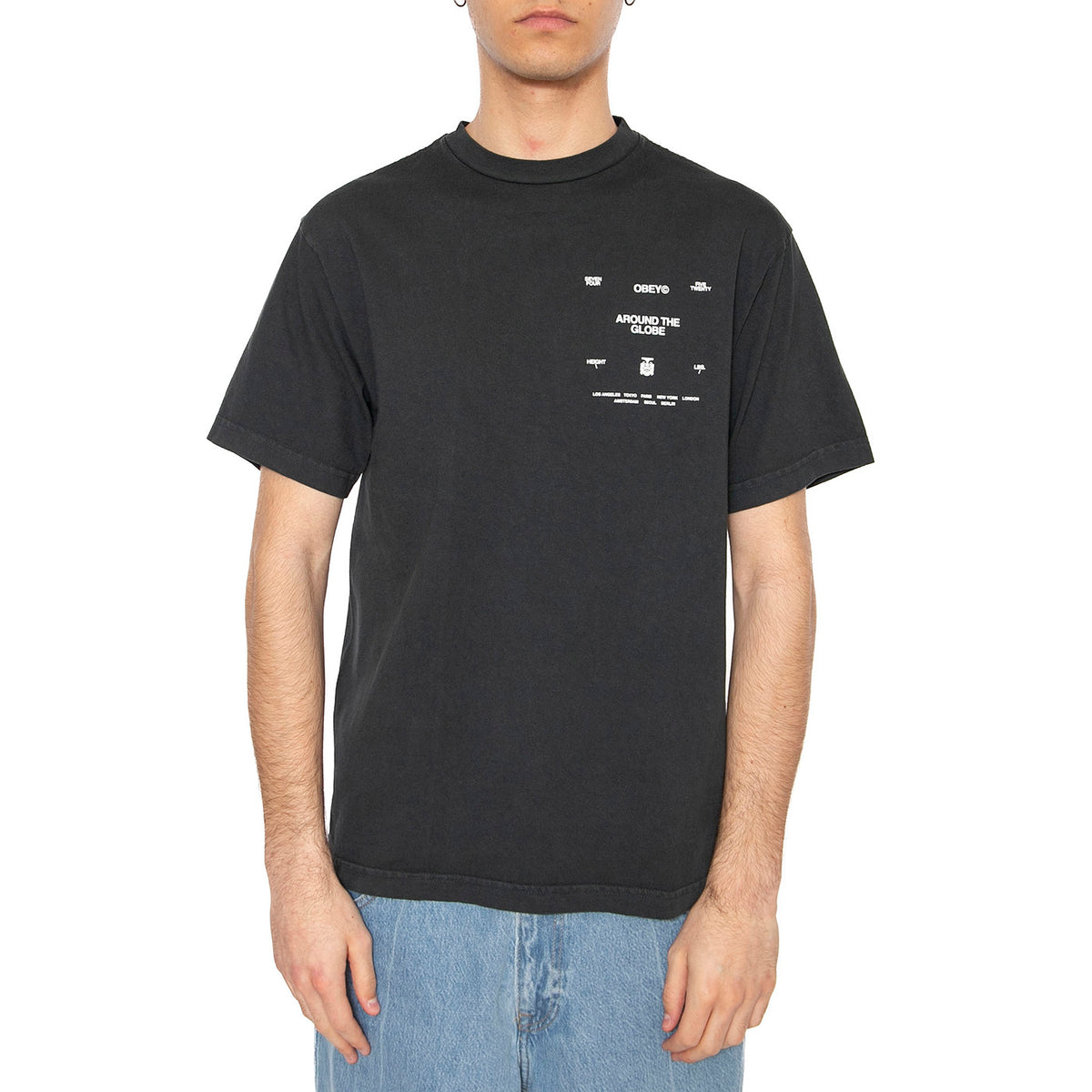 Obey Around The Globe Tee Pigment True Vintage Black - Maglietta Girocollo Uomo Nera 167924096-PTB . OBEY 