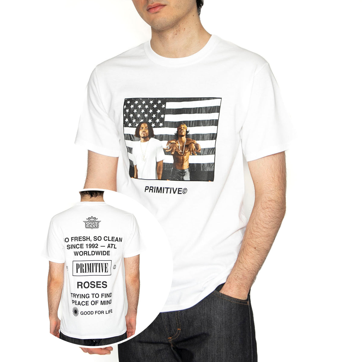 Primitive Stripes Tee White - Maglietta Girocollo Uomo Bianca PAPHO2430-WHT . PRIMITIVE 