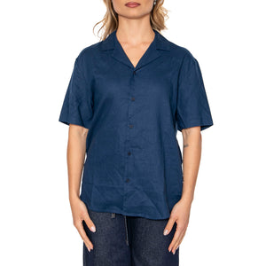Blue Night Hemp Jules Shirt Blue - Camicia Maniche Corte Donna Blu MSH00209-BLUE . THINKING MU 