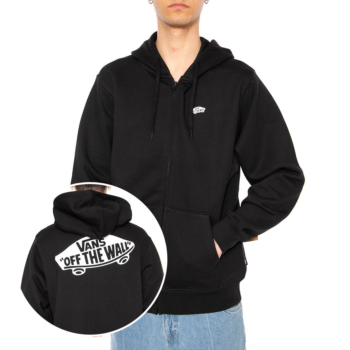 Syle 76 II Loose FT FZ PO Black/White - Felpa con Cappuccio Uomo Nera VN000P53Y281 . VANS 