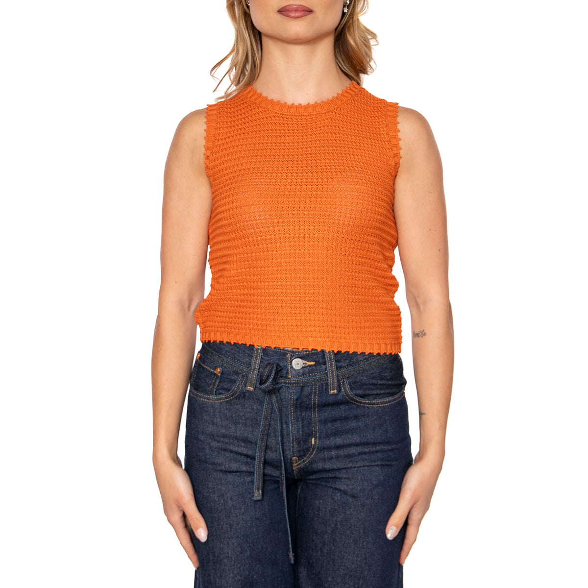 Top de Punto Textura Waffle Naranja Orange Top - Top Donna Arancione 51W/10603 . WILD PONY 