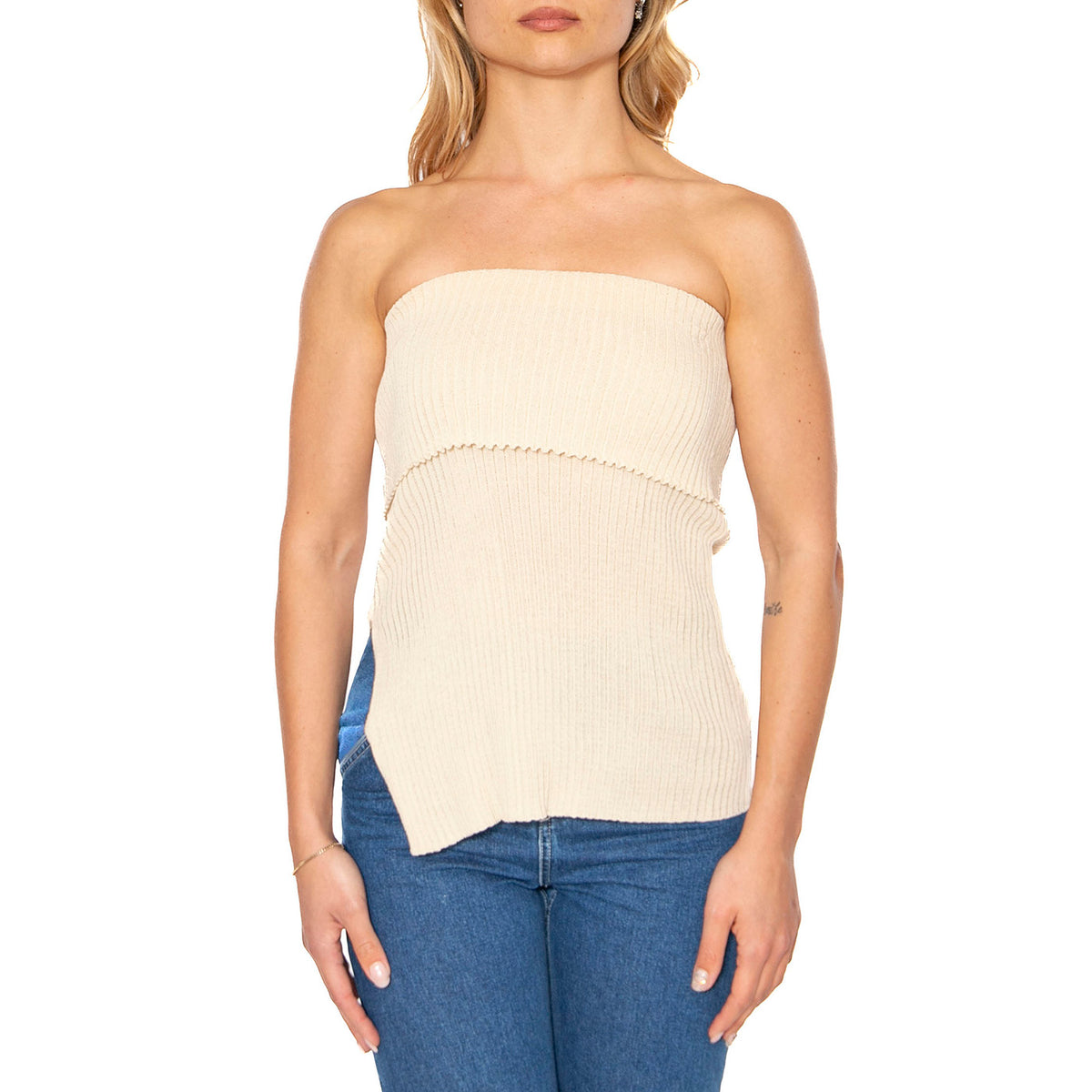 Top punto canalé sin tirantes blanco - Top Donna Beige 51W/10612 . WILD PONY 
