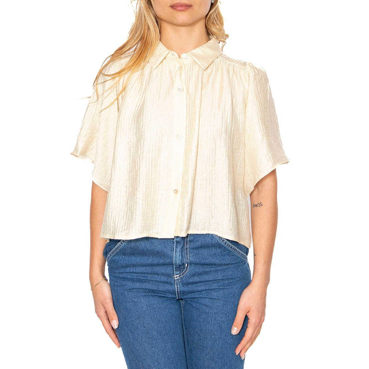 Camisa fluida manga corta blanca - Camicia Maniche Corte Donna Beige 51W/11206 . WILD PONY 