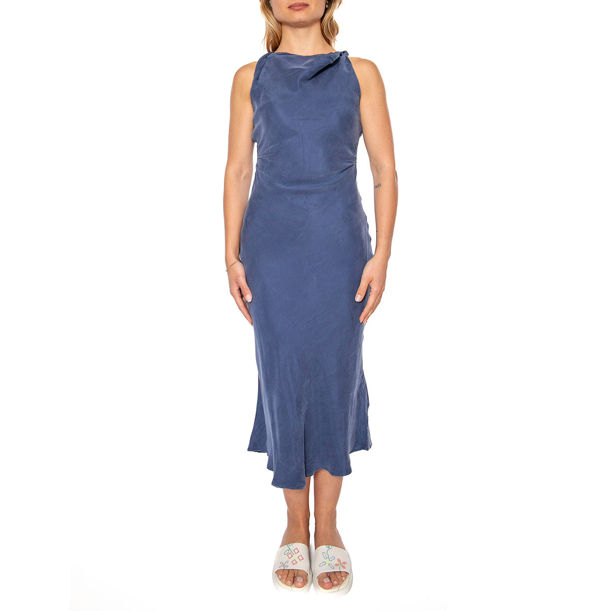 Vestido midi cuello barco azul marino - Abito Donna Blu 51W/11261 . WILD PONY 