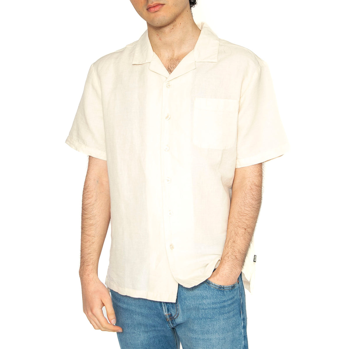 Bunker Linen Blend S/S - Camicia Maniche Corte Uomo Bianca 01410-WHTCP . BRIXTON 