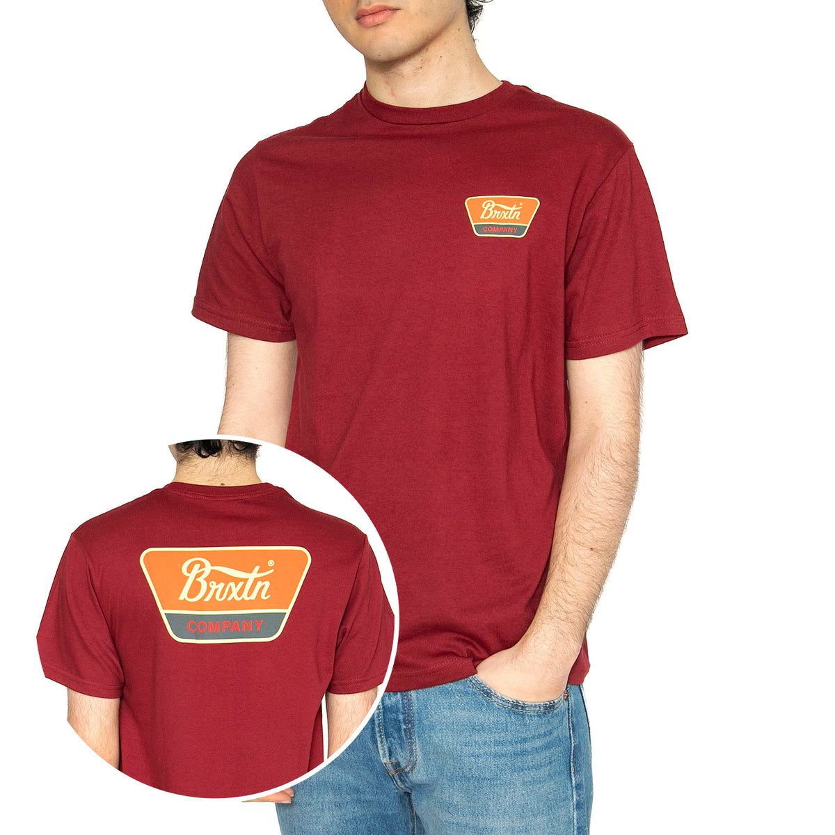 Linwood S/S STT Logo - Maglietta Girocollo Uomo Bordeaux 16172-IBPOC . BRIXTON 
