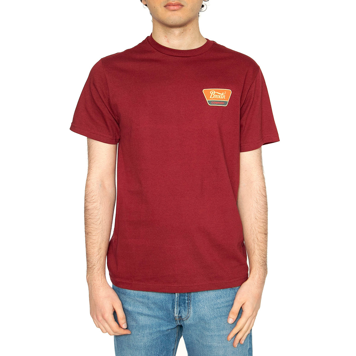 Linwood S/S STT Logo - Maglietta Girocollo Uomo Bordeaux 16172-IBPOC . BRIXTON 