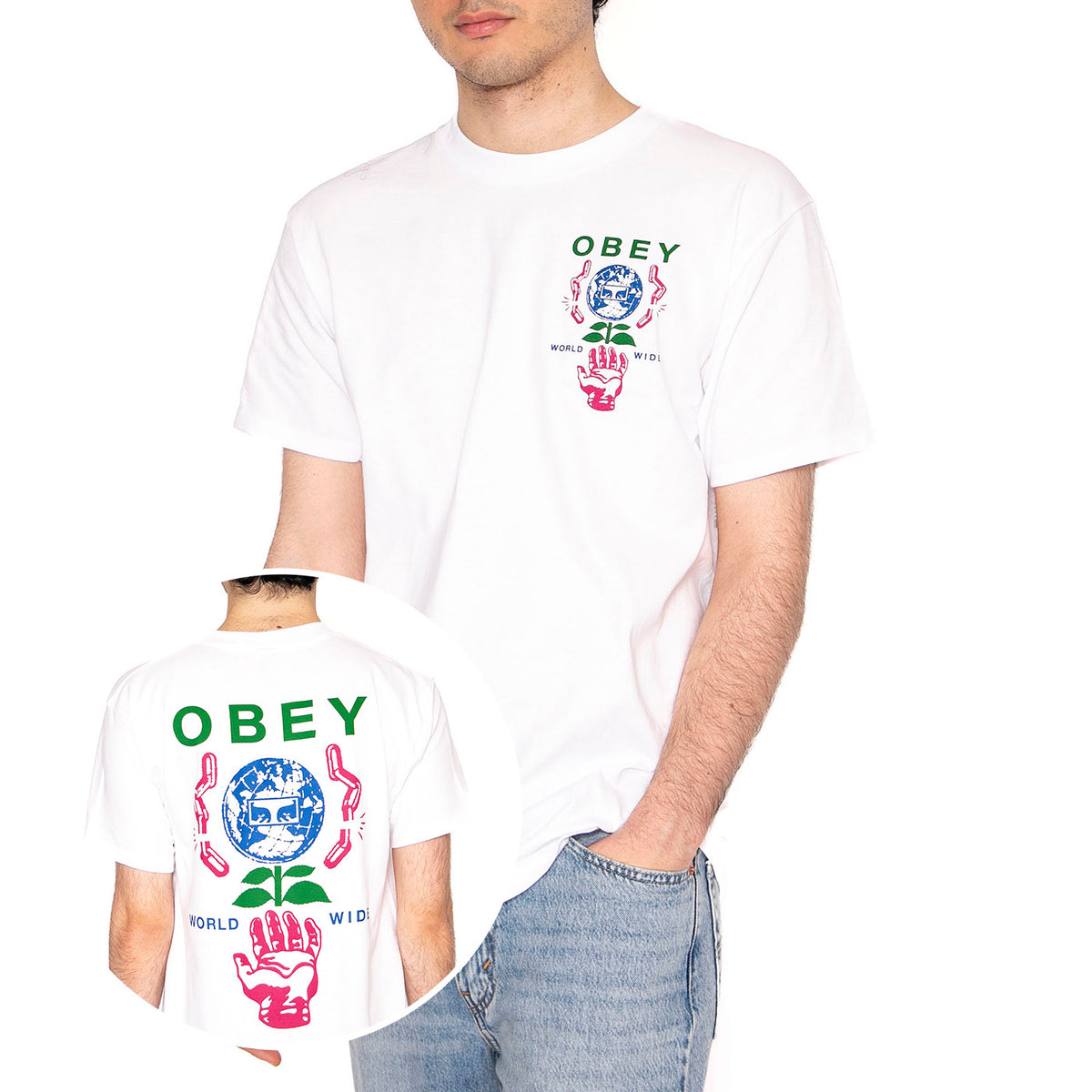 Obey Helping Hand Tee White - Maglietta Girocollo Uomo Bianca 165263942-WHT . OBEY 