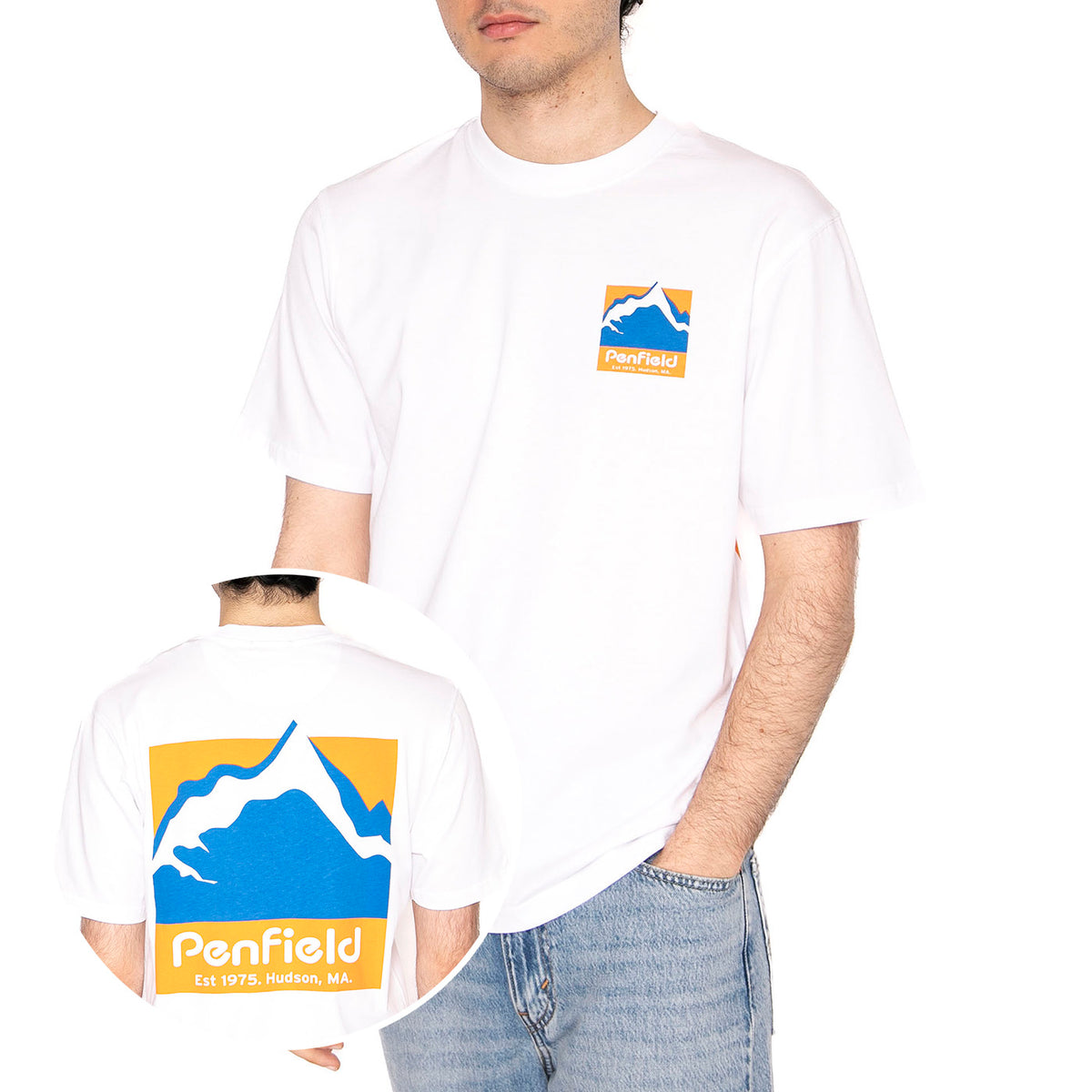 Penfield Mountain Scene Back G Bright White - Maglietta Girocollo Uomo Bianca PFD0223-002 . PENFIELD 