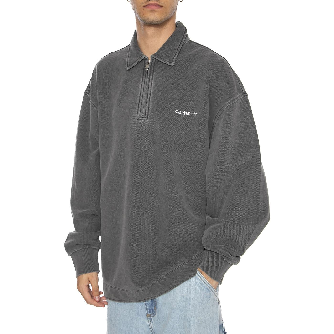 Piqué Script Sweat Black / White - Felpa Uomo Grigia I035188.0D2GD . CARHARTT WIP 