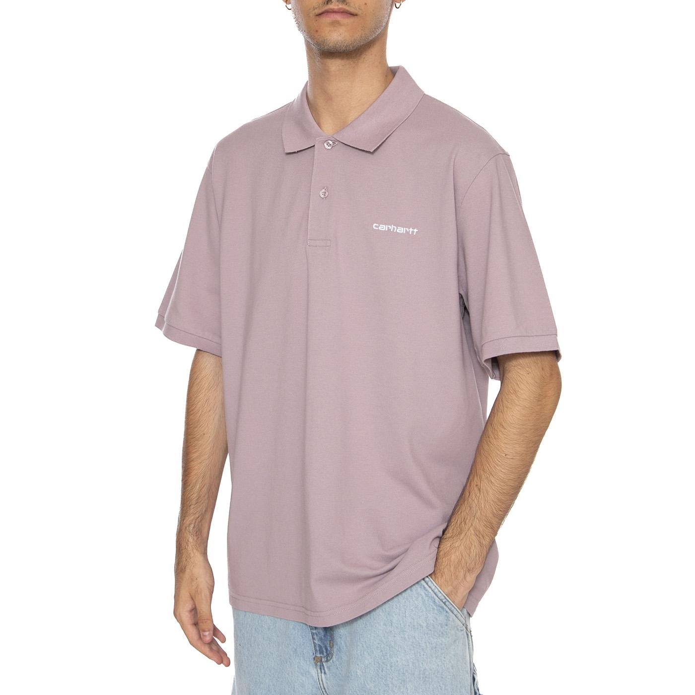 S/S Carhartt Script Polo Pink Fog / White - Polo Uomo Viola I035231.31MXX . CARHARTT WIP 