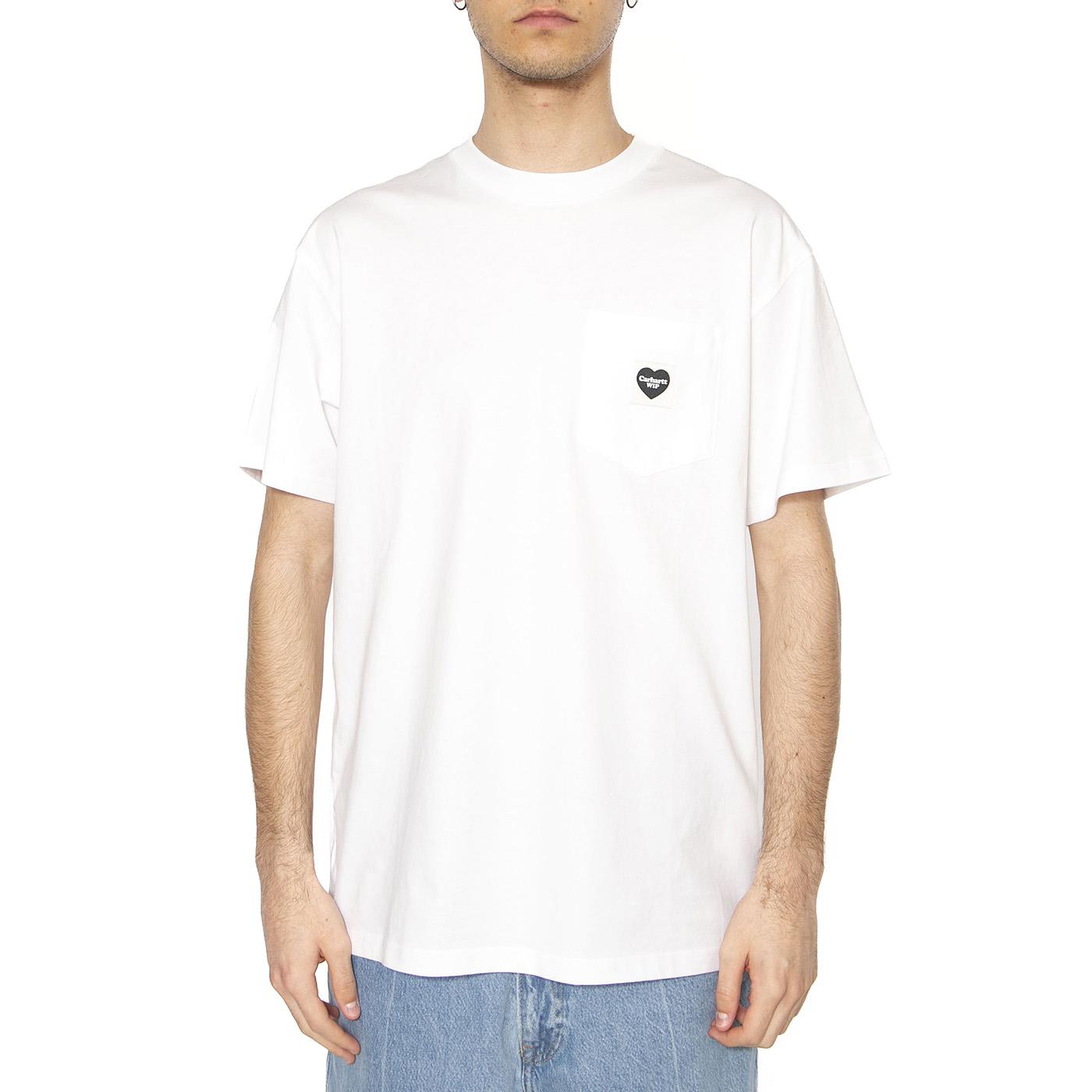 S/S Pocket Heart T-Shirt White / Black - Maglietta Girocollo Uomo Bianca I032128.00AXX . CARHARTT WIP 