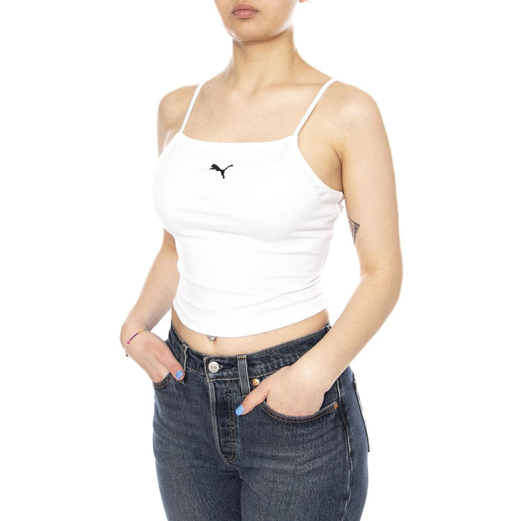 WARDROBE ESS RIBBED TANK TOP - Canotta Donna Bianca 629771 02 PUMA 