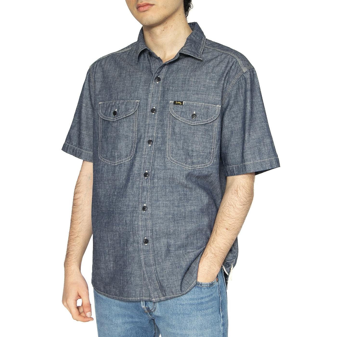 101 SS Worker Shirt Rinse Chambray - Camicia Maniche Corte Uomo Blu 112364203  LEE 