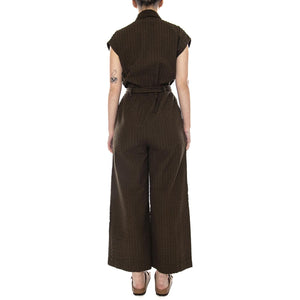 WOOD SEERSUCKER MALAWI JUMPSUIT BROWN - Tuta Elegante Donna Marrone WJS00129 BRN THINKING MU 