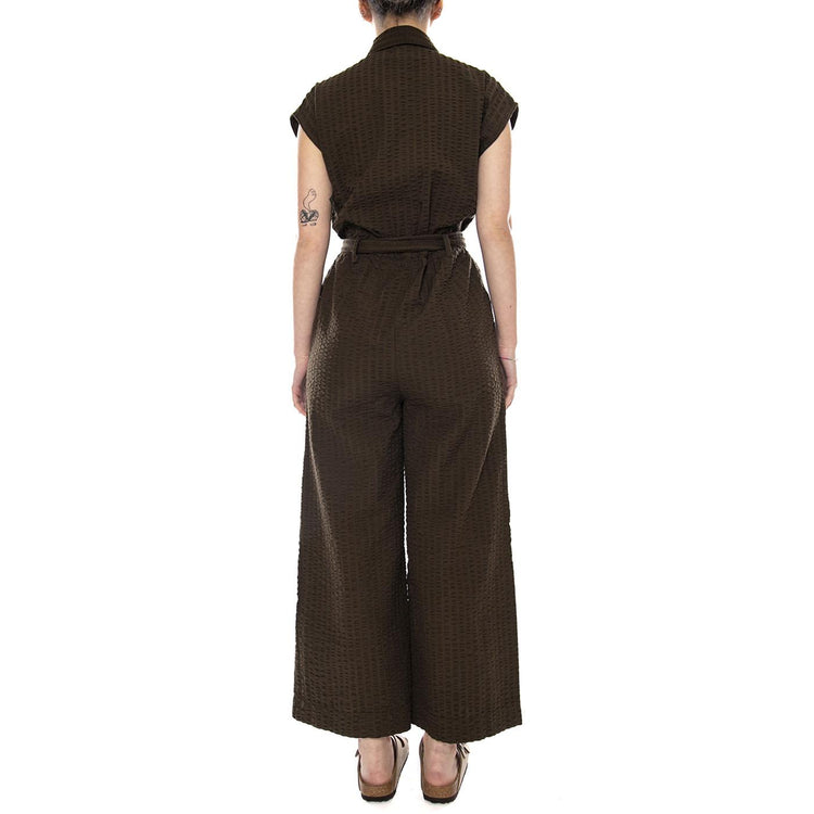 WOOD SEERSUCKER MALAWI JUMPSUIT BROWN - Tuta Elegante Donna Marrone WJS00129 BRN THINKING MU 