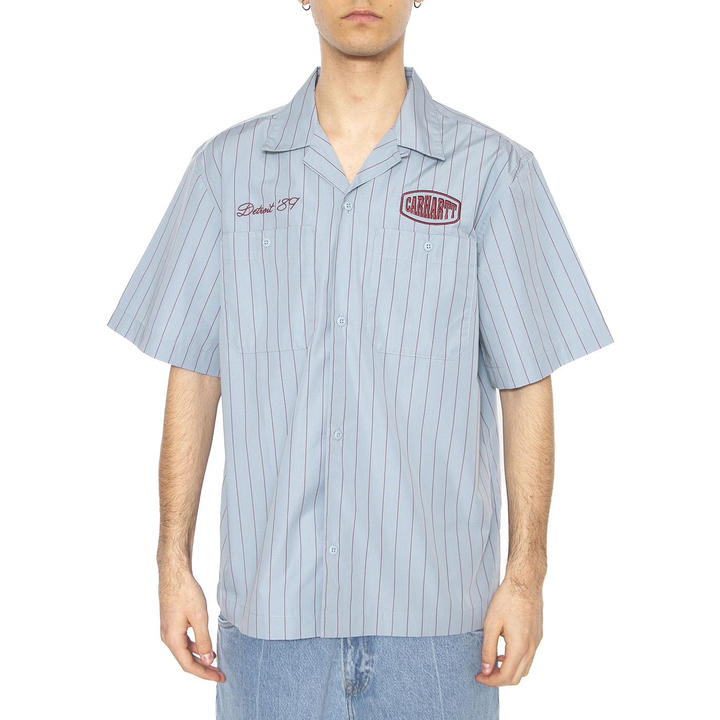 S/S Hendry Shirt Seaton Stripe, Frosted Blue / Mulberry - Camicia Maniche Corte Uomo Blu I034534.2SUXX  CARHARTT WIP 
