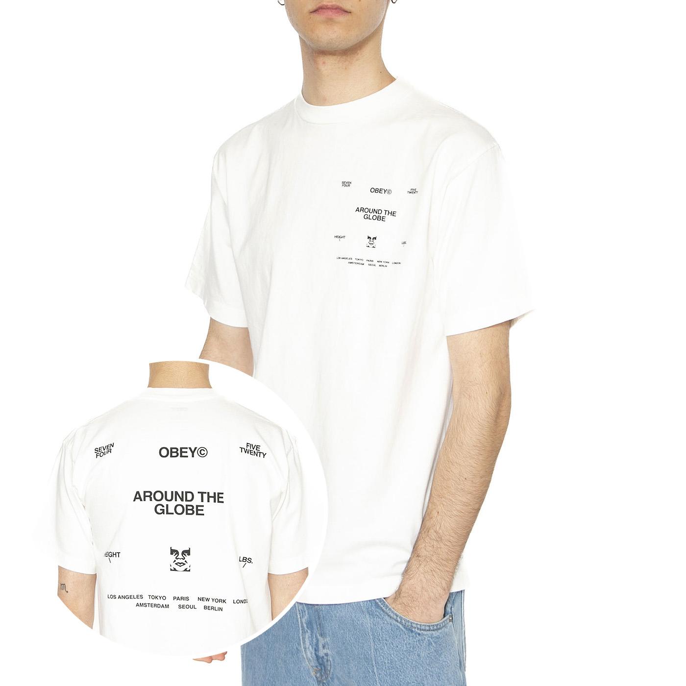 Obey Around The Globe Tee Pigment Vintage White - Maglietta Girocollo Uomo Bianca 167924096-VWH  OBEY 