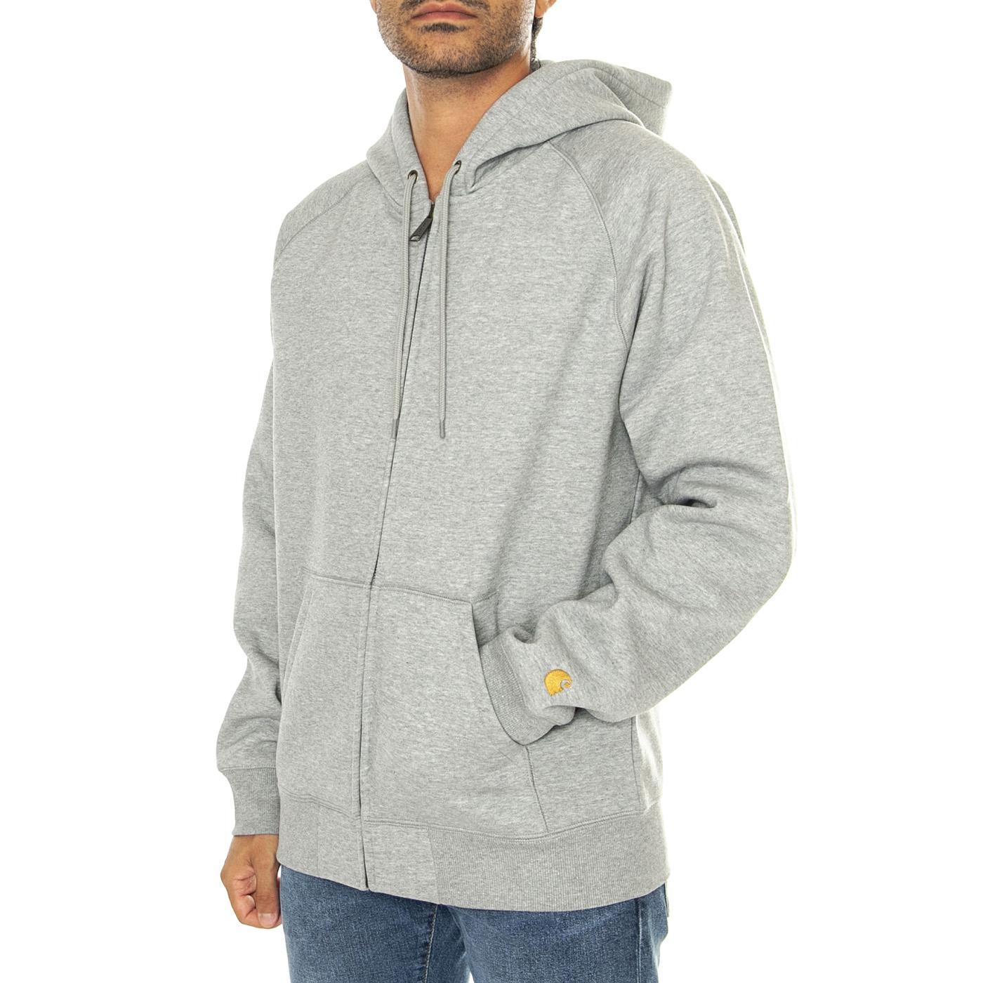 Hooded Chase Jacket Grey Heather / Gold - Felpa con Cappuccio Uomo Grigia I033664.00MXX . CARHARTT WIP 