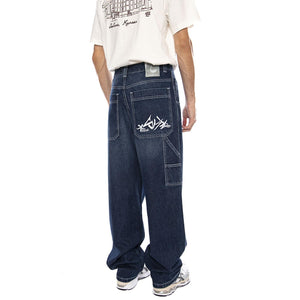 Baggy T. Denim Blue Lav Used Scuro - Pantaloni Denim Jeans Uomo Blu R.BIANCO-L-DNMB-091 . BLUESKIN 