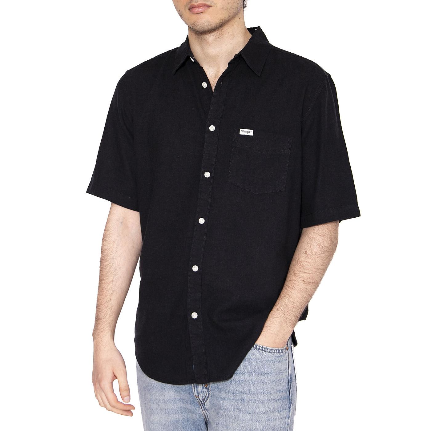 SS Shirt Nera - Camicia Maniche Corte Uomo Nera 112362729  WRANGLER 