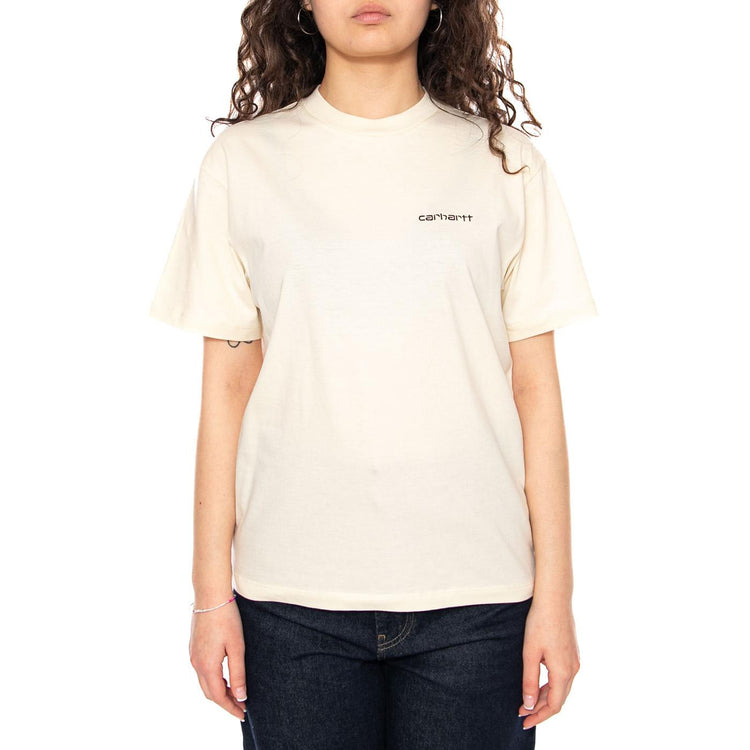 W' S/S Script Embroidery T-Shirt - Cinursus / Cozy Purple - Maglietta Girocollo Donna Beige I032293 3O6XX CARHARTT WIP 