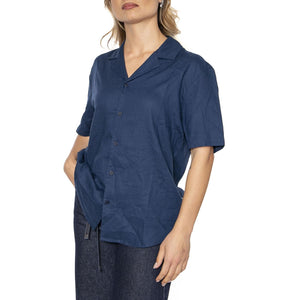 Blue Night Hemp Jules Shirt Blue - Camicia Maniche Corte Donna Blu MSH00209-BLUE . THINKING MU 
