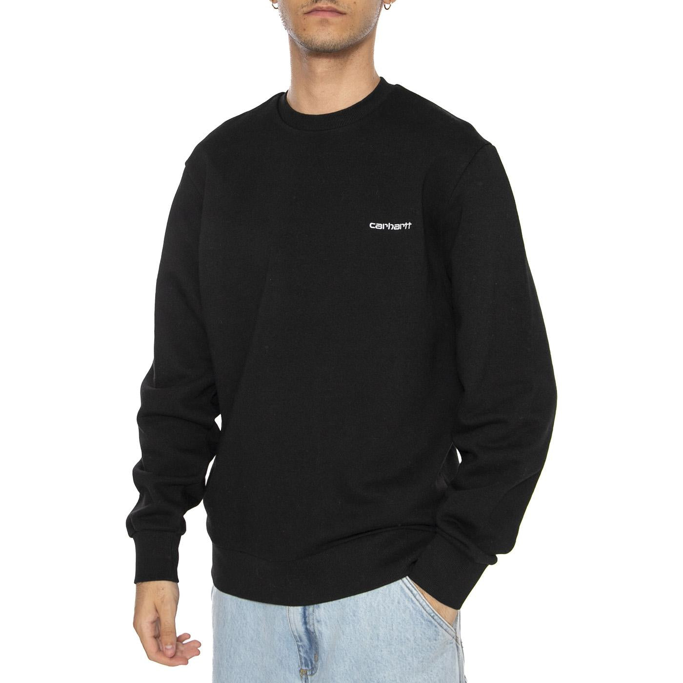 Script Embroidery Sweat Black / White - Felpa Girocollo Uomo Nera I034496-0D2 . CARHARTT WIP 