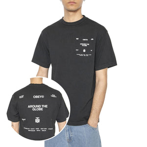 Obey Around The Globe Tee Pigment True Vintage Black - Maglietta Girocollo Uomo Nera 167924096-PTB  OBEY 