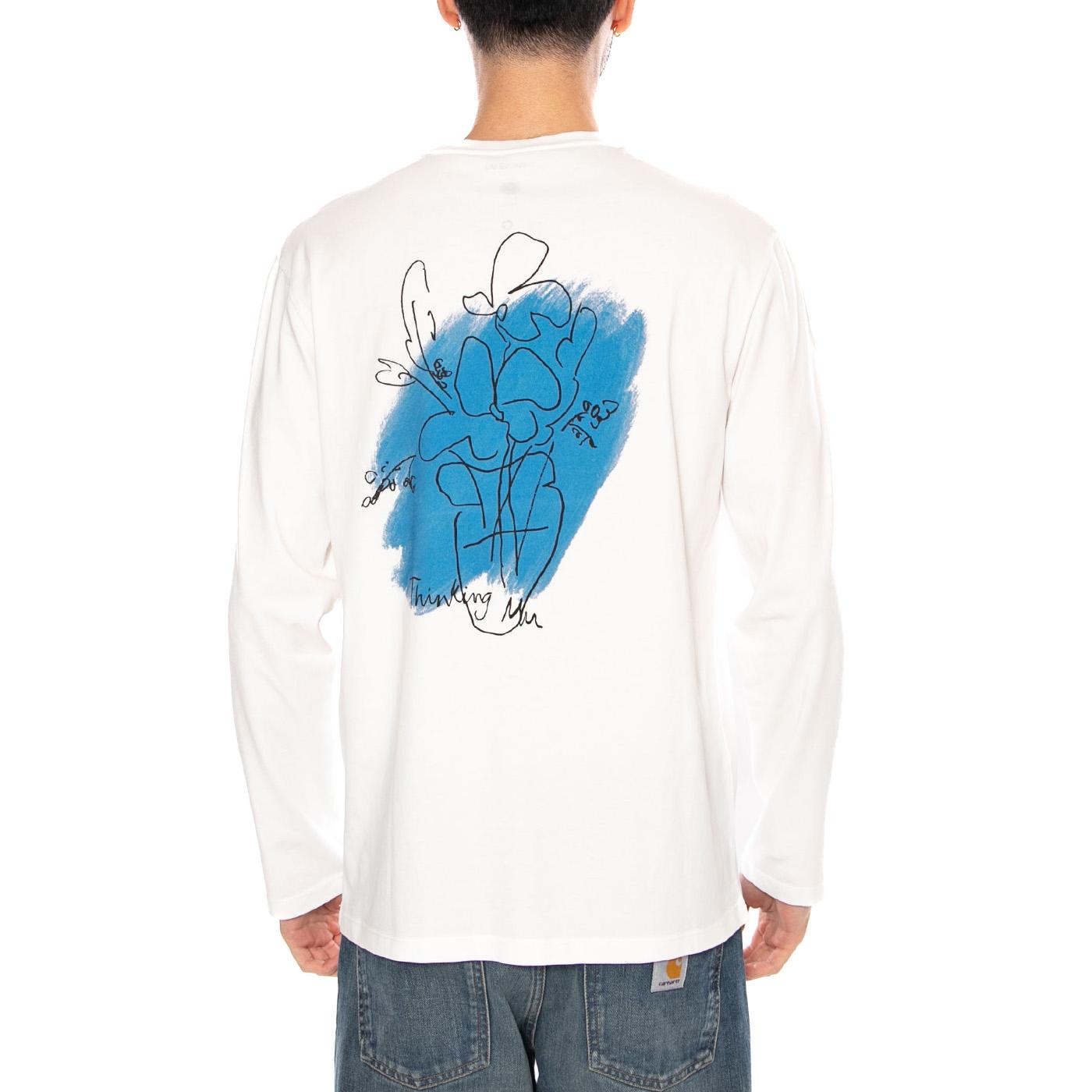 FLOWER POT BLUE EMILIO R TEE WHITE - Maglietta Girocollo Maniche Lunghe Uomo Bianca MTS00501 WHT THINKING MU 