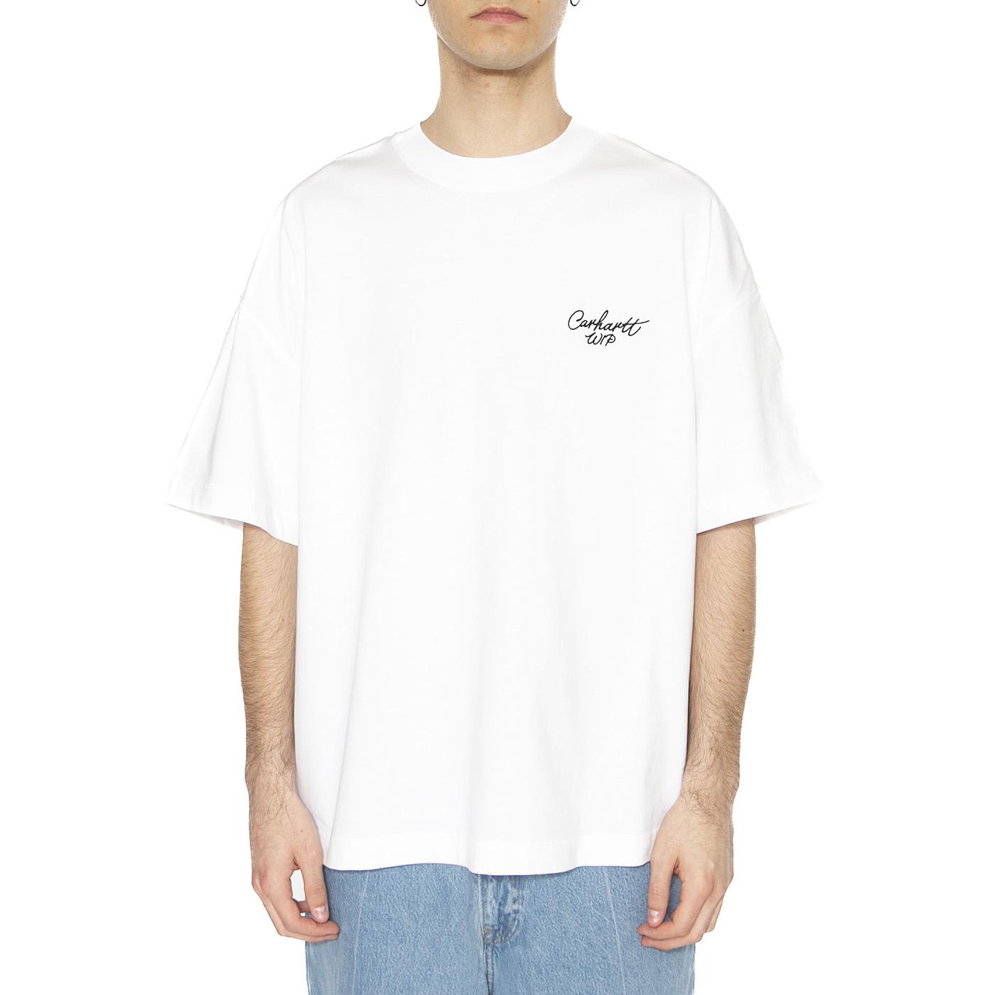 S/S Signature Script T-Shirt White / Black - Maglietta Girocollo Uomo Bianca I033828.00AXX . CARHARTT WIP 