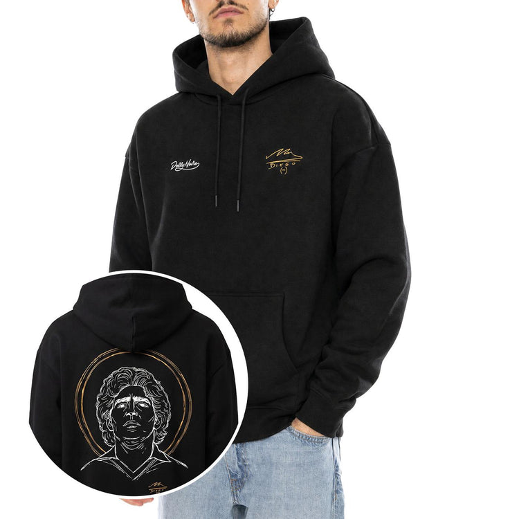 D10S Hoodie Black- Felpa Maradona con Cappuccio Uomo Nera SW1368 GQ-01 DOLLY NOIRE 