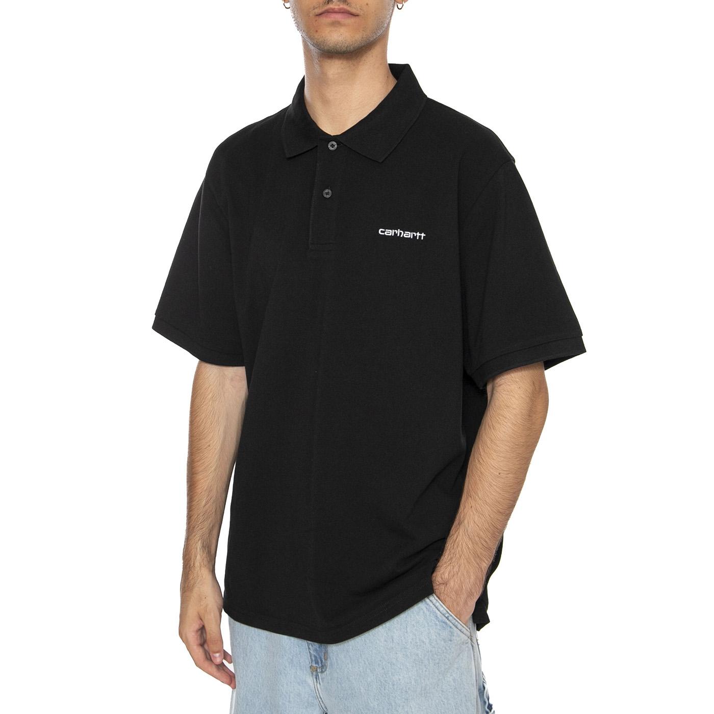 S/S Carhartt Script Polo Black / White - Polo Uomo Nera I035231.0D2XX . CARHARTT WIP 
