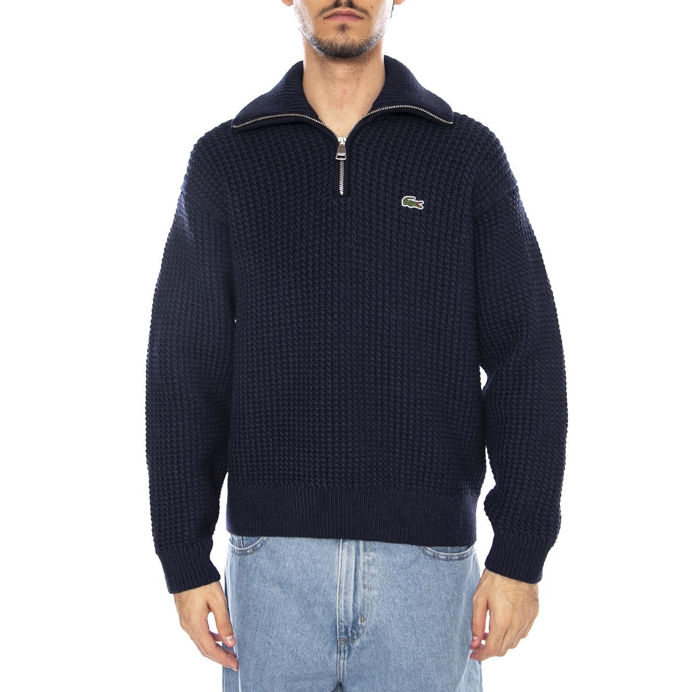PULLOVER 166 Blue Navy - Maglione Collo Alto Uomo Blu Navy AH5205-166 . LACOSTE 
