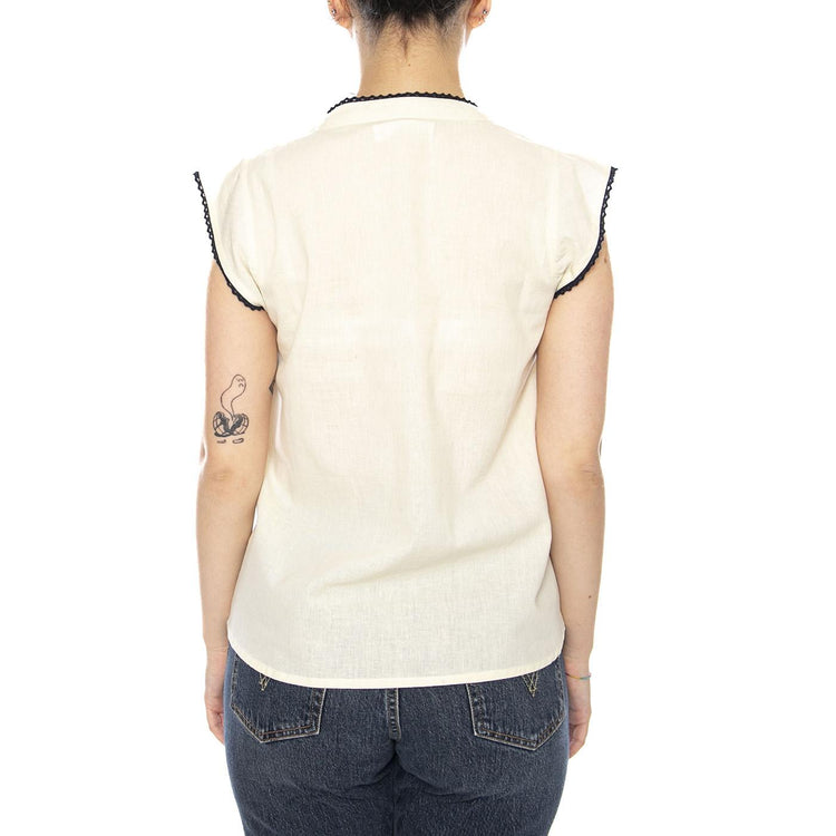 BLOUSE ECRU - Camicia Smanicata Donna Ecrù con Ricami a Contrasto 4.61.689.30 101 MD'M 